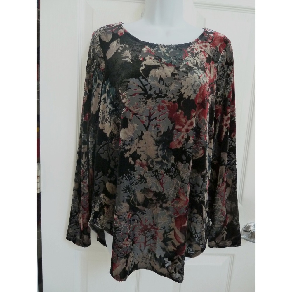 KAREN KANE Sz Med. Velvet Burnout Witchy Fairy Goth Pullover Blouse Dark Floral